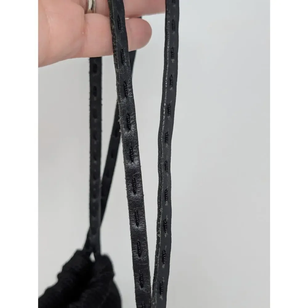 The Sak Black Crochet Knit Hobo Bag Y2K Boho Minimalist Leather Strap